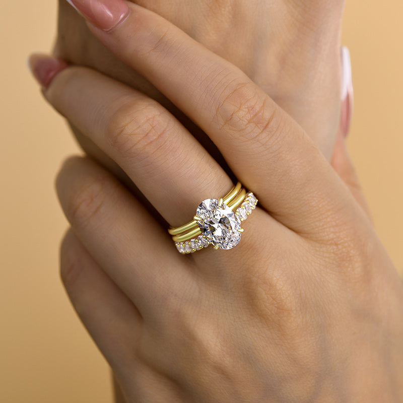 Luxurious 3PC Golden Tone Oval Cut Wedding Bridal Set In Sterling Silver