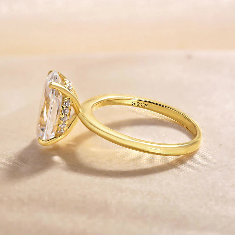 Golden Tone Oval Cut Solitaire Engagement Ring In Sterling Silver