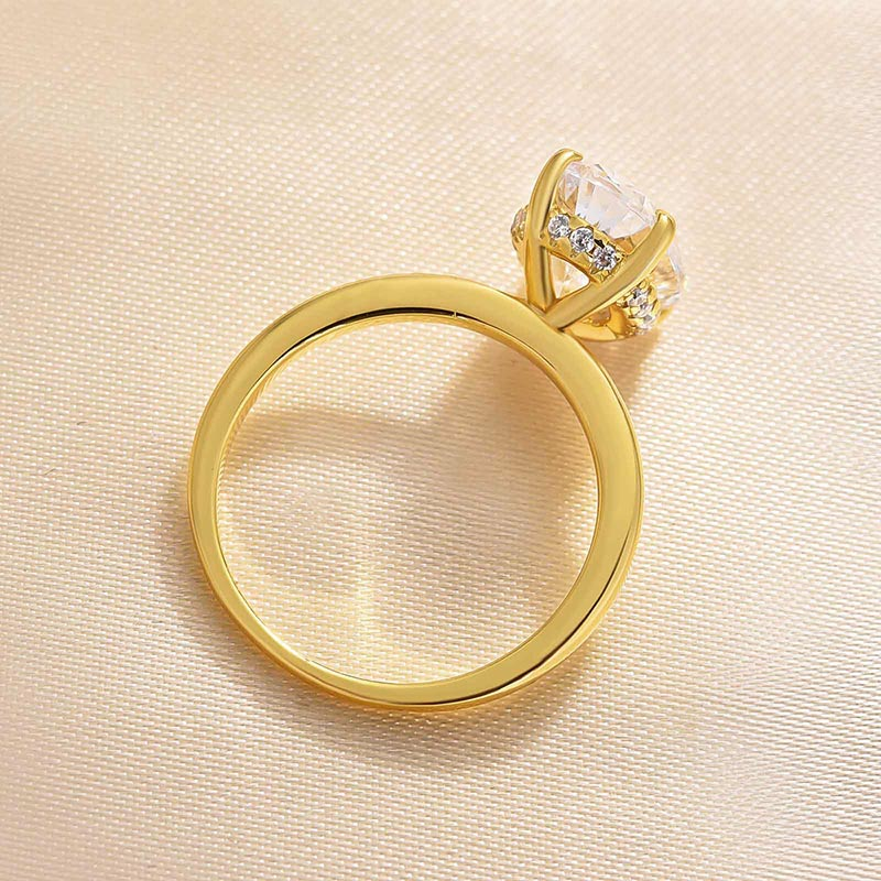 Golden Tone Oval Cut Solitaire Engagement Ring In Sterling Silver