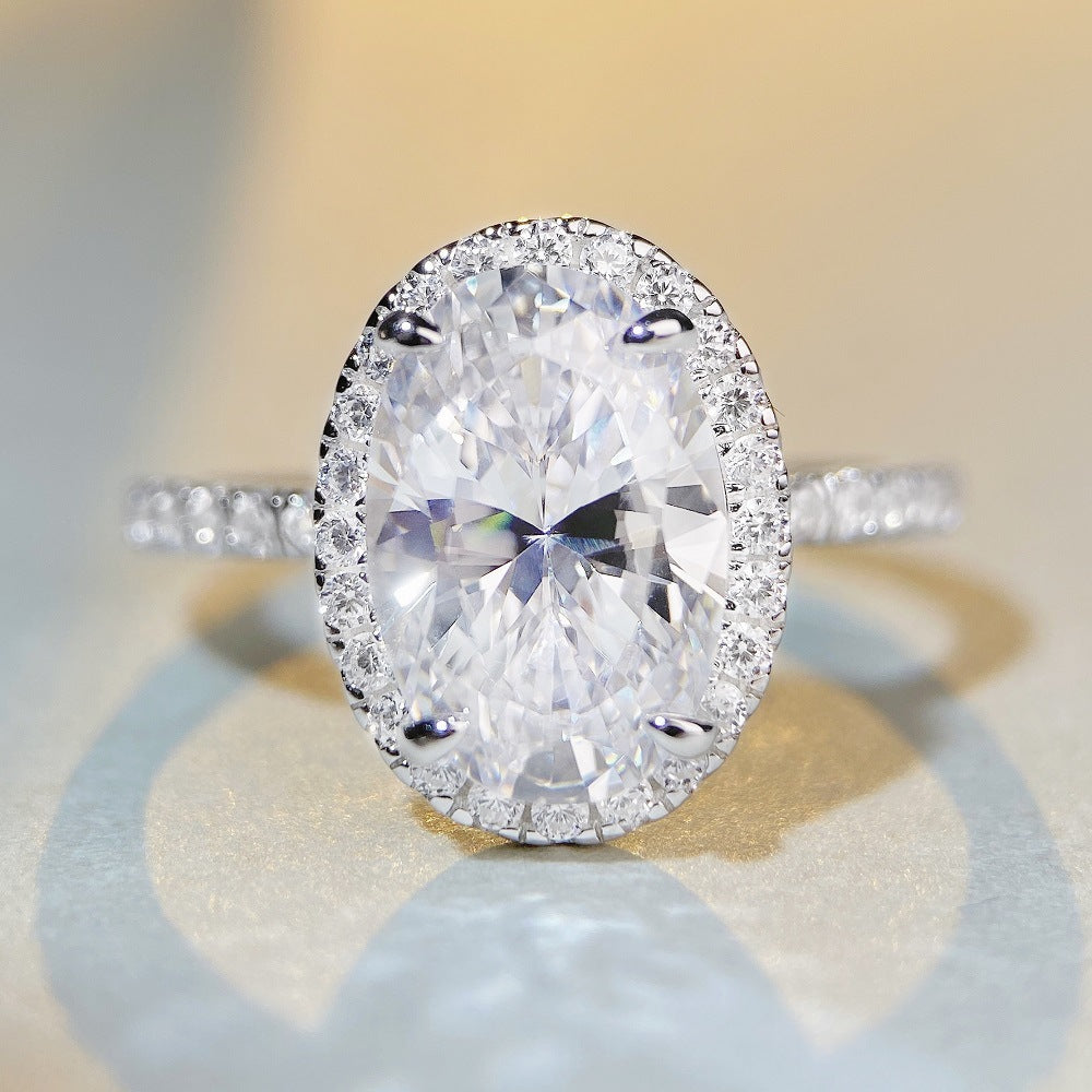 Fancy Yellow Halo Oval Cut Sterling Silver Engagement Ring