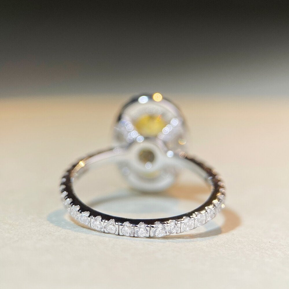 Fancy Yellow Halo Oval Cut Sterling Silver Engagement Ring