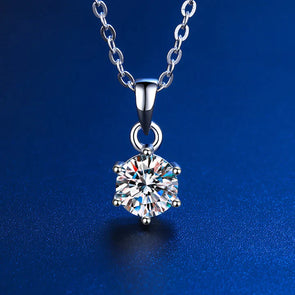 D Color Classic 6 Prong Sterling Silver Pendant Necklace