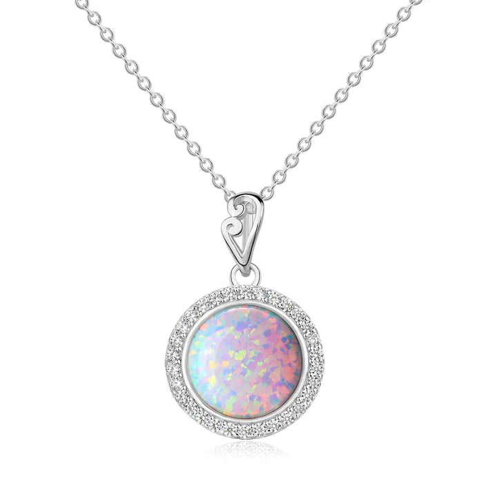 Vintage Halo Opal Sterling Silver Pendant Necklace