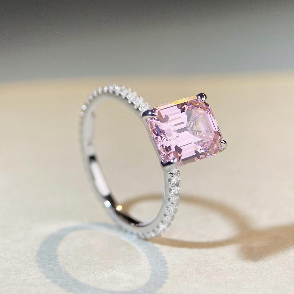 Fancy Light Pink Emerald Cut Engagement Ring in Sterling Silver