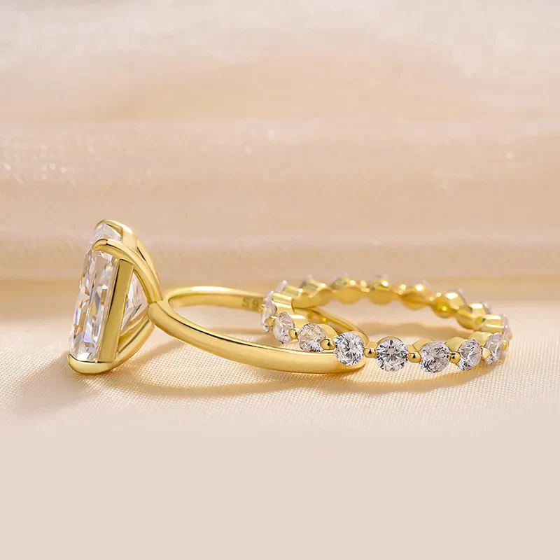 Stunning Radiant Cut Sterling Silver Bridal Set In Golden Tone