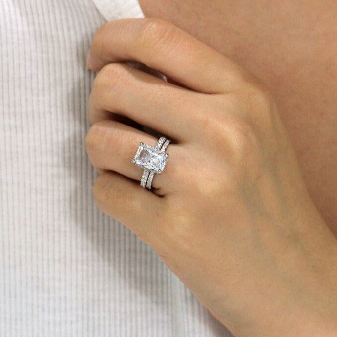 2PCS Radiant Cut Bridal Set In Sterling Silver