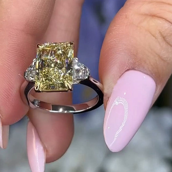 Fancy Yellow Radiant Cut Sterling Silver Engagement Ring