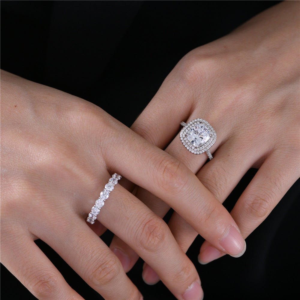 Double Halo Cushion Cut Engagement Bridal Set