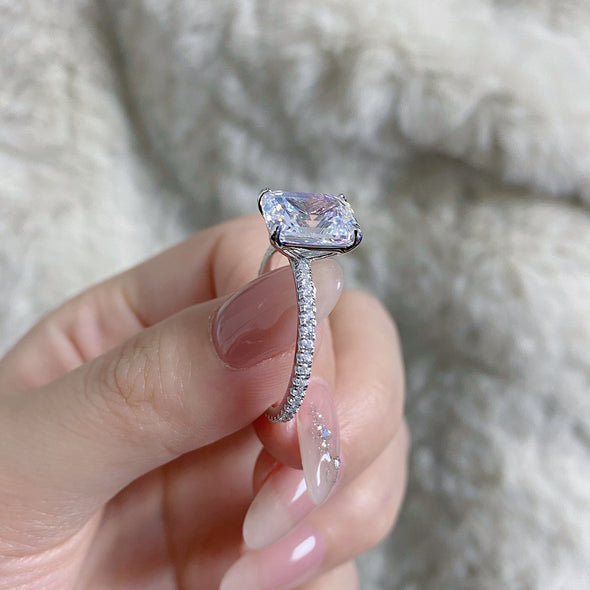 Classic Emerald Cut Engagement Ring in Sterling Silver
