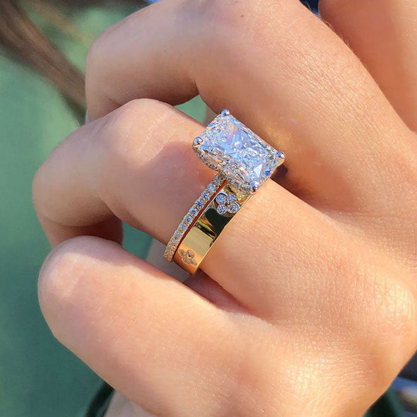 Vintage Radiant Cut Sterling Silver Bridal Set In Golden Tone