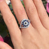 Vintage Two Tone Halo Sterling Silver Engagement Ring
