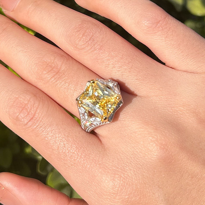 Stunning Yellow Radiant Cut Sterling Silver Engagement Ring