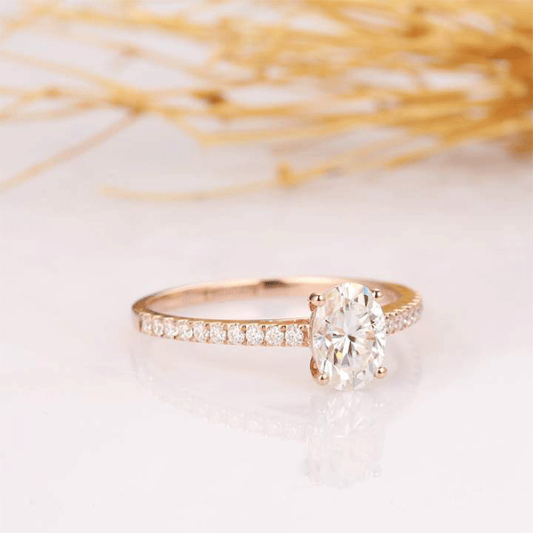 Rose Gold Oval Cut Sterling Silver Engagement Ring