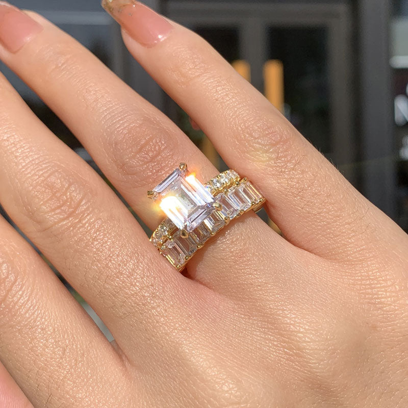 Gorgeous Emerald Cut Wedding Bridal Set In Sterling Silver