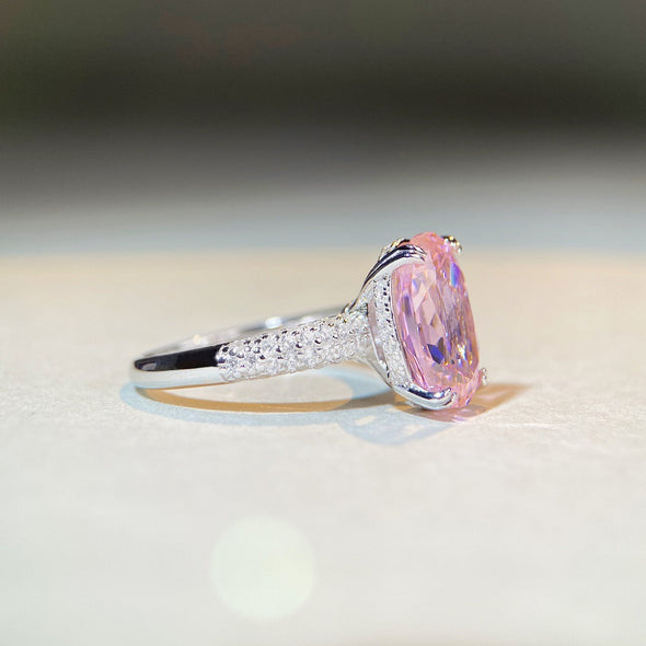 Oval Cut Pink Under Halo Sterling Silver Engagement Ring