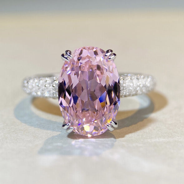 Oval Cut Pink Under Halo Sterling Silver Engagement Ring