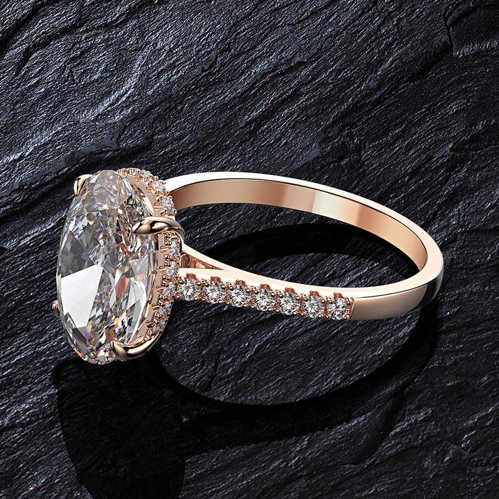 Rose Gold Oval Cut Sterling Silver Engagement Ring