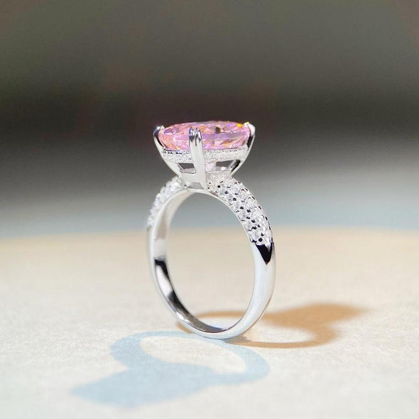 Oval Cut Pink Under Halo Sterling Silver Engagement Ring