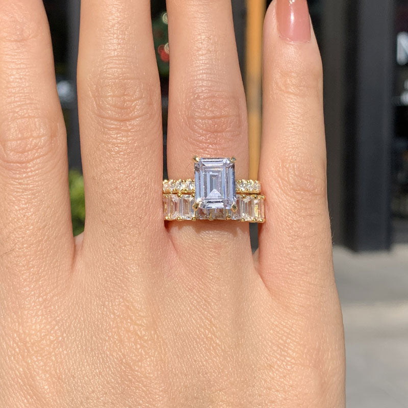 Gorgeous Emerald Cut Wedding Bridal Set In Sterling Silver