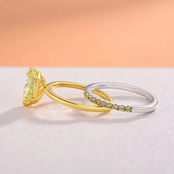 Golden Tone Pear Cut Yellow Gemstone Sterling Silver Wedding Bridal Set