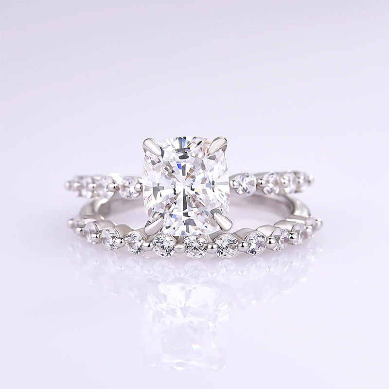 Classic 4.0 Carat Cushion Cut Bridal Ring Set In Sterling Silver