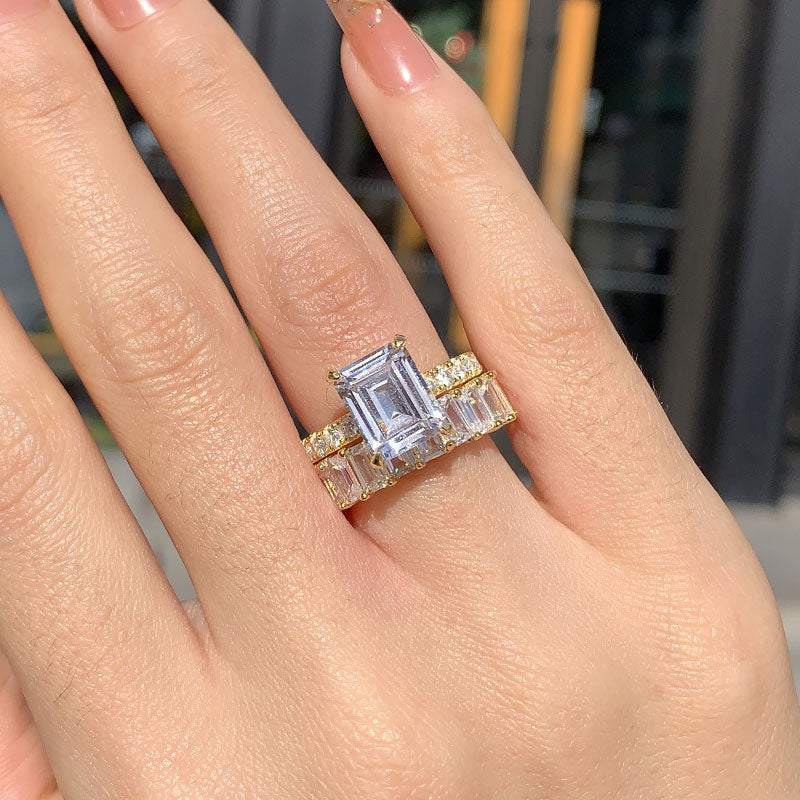 Gorgeous Emerald Cut Wedding Bridal Set In Sterling Silver