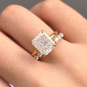 2 Pcs Radiant Cut Sterling Silver Bridal Set With Eternity Band