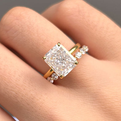 2 Pcs Radiant Cut Sterling Silver Bridal Set With Eternity Band