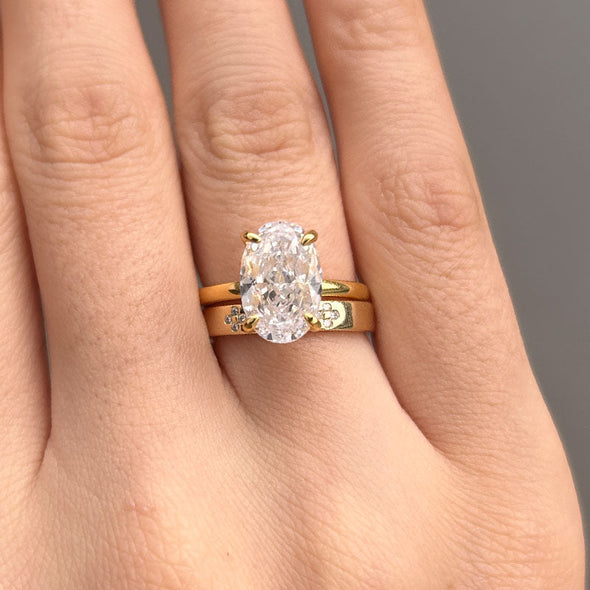 2 Pcs Oval Cut Sterling Silver Bridal Set In Golden Tone