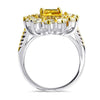 Halo Radiant Cut Yellow Tone Cluster Engagement Ring