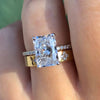 Vintage Radiant Cut Sterling Silver Bridal Set In Golden Tone