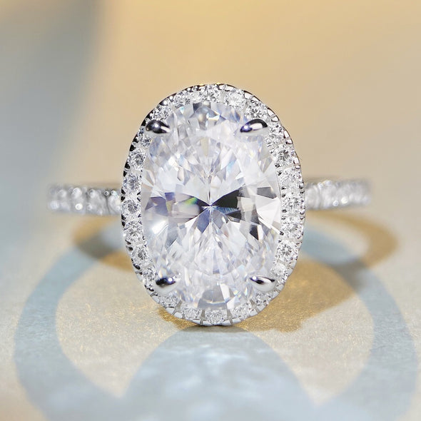Fancy Yellow Halo Oval Cut Sterling Silver Engagement Ring