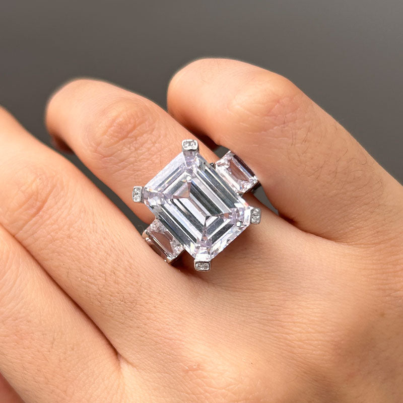 Gorgeous Emerald Cut Sterling Silver Engagement Ring