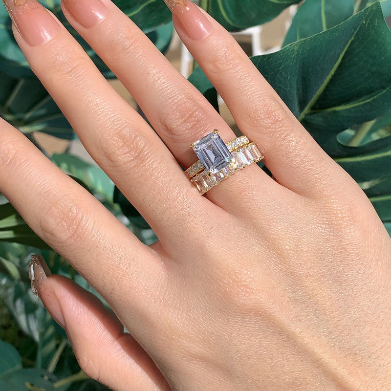 Gorgeous Emerald Cut Wedding Bridal Set In Sterling Silver