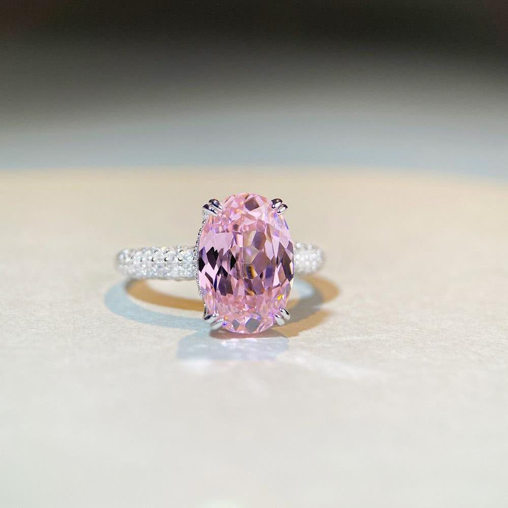 Oval Cut Pink Under Halo Sterling Silver Engagement Ring