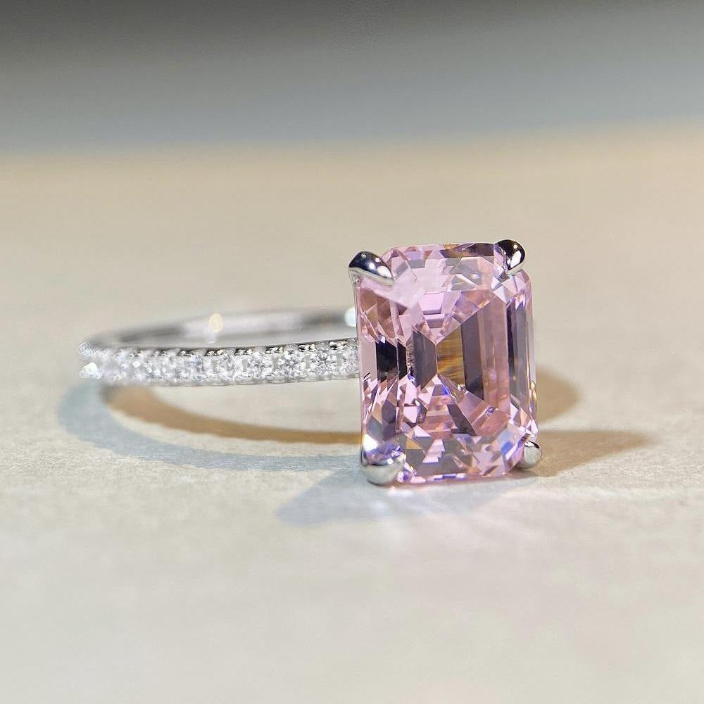 Fancy Light Pink Emerald Cut Engagement Ring in Sterling Silver