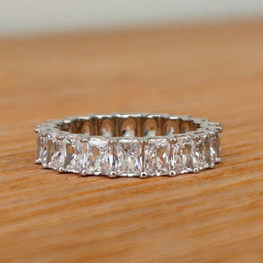 Stunning Radiant Cut Eternity Sterling Silver Wedding Band