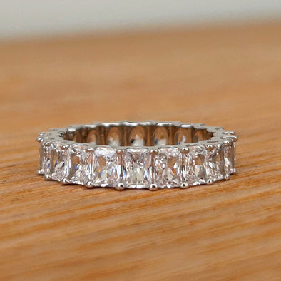 Stunning Radiant Cut Eternity Sterling Silver Wedding Band