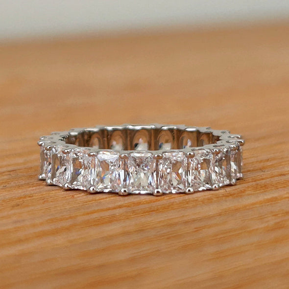 Stunning Radiant Cut Eternity Sterling Silver Wedding Band