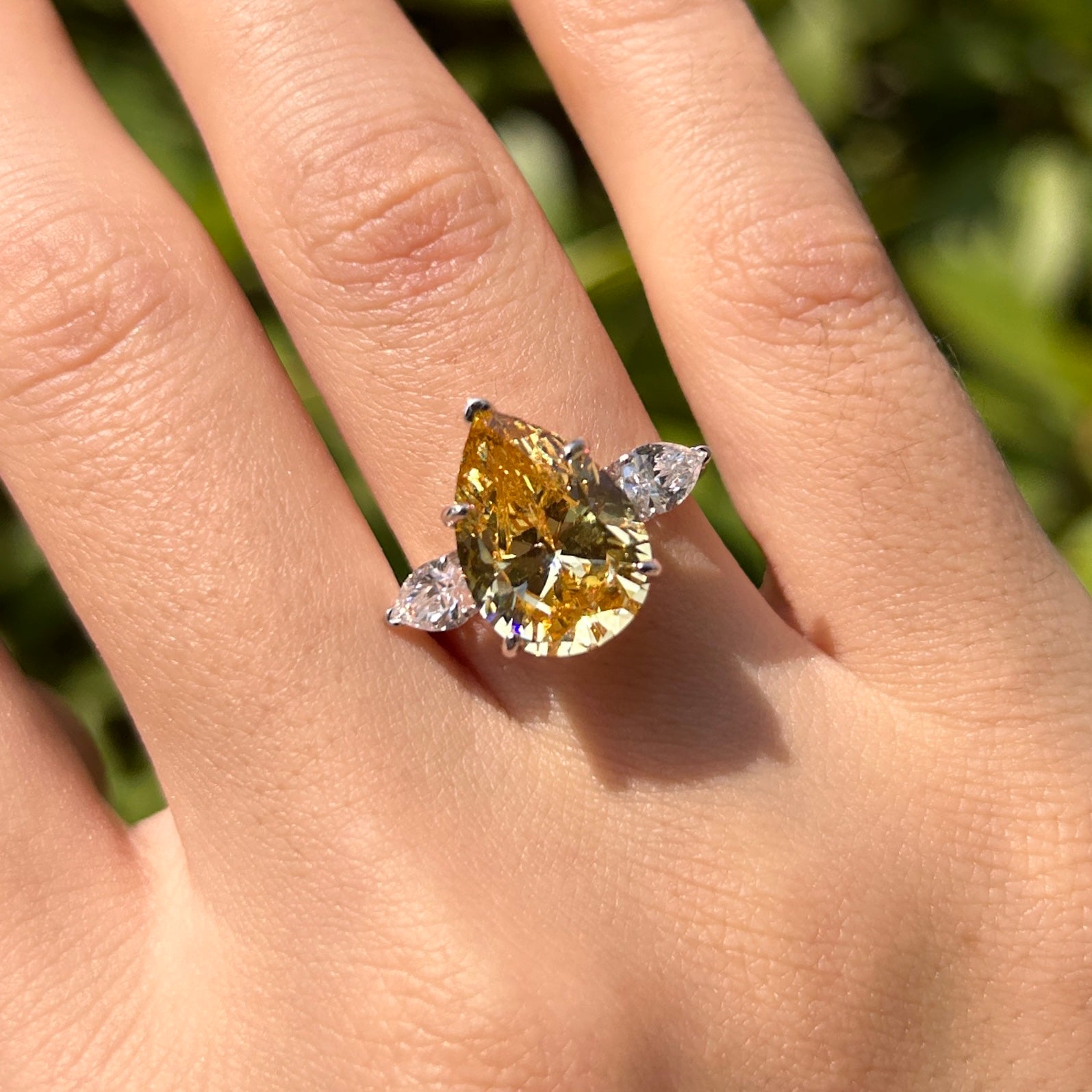 Yellow Pear Cut Gemstone Sterling Silver Engagement Ring