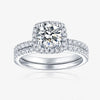 Round Cut D Color Moissanite Sterling Silver Halo Wedding Ring Set