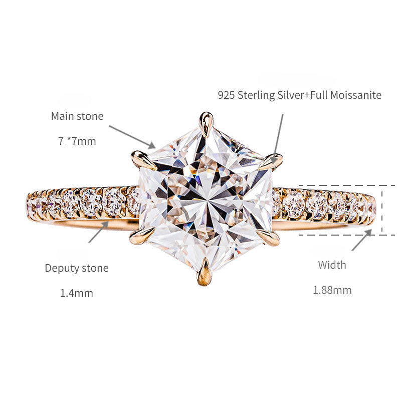 Gorgeous Solitaire 2.0CT Hexagonal Shape Moissanite Engagement Ring