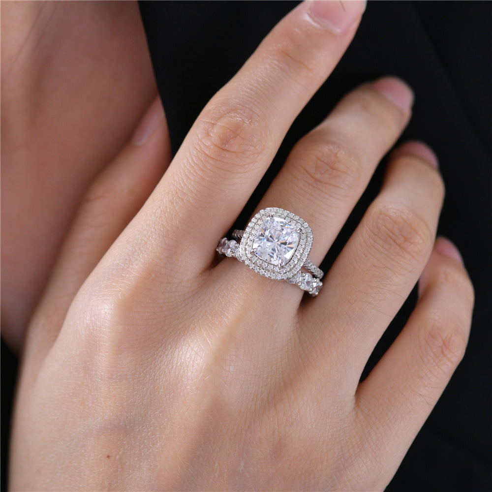 Double Halo Cushion Cut Engagement Bridal Set