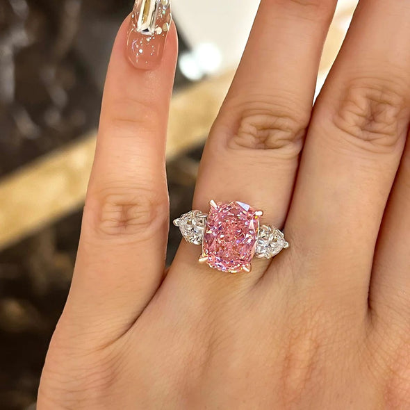 Stunning Three Stone Fancy Pink Engagement Ring in Sterling Silver