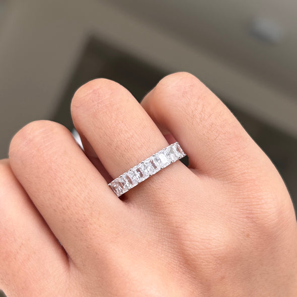 Stunning Radiant Cut Eternity Sterling Silver Wedding Band