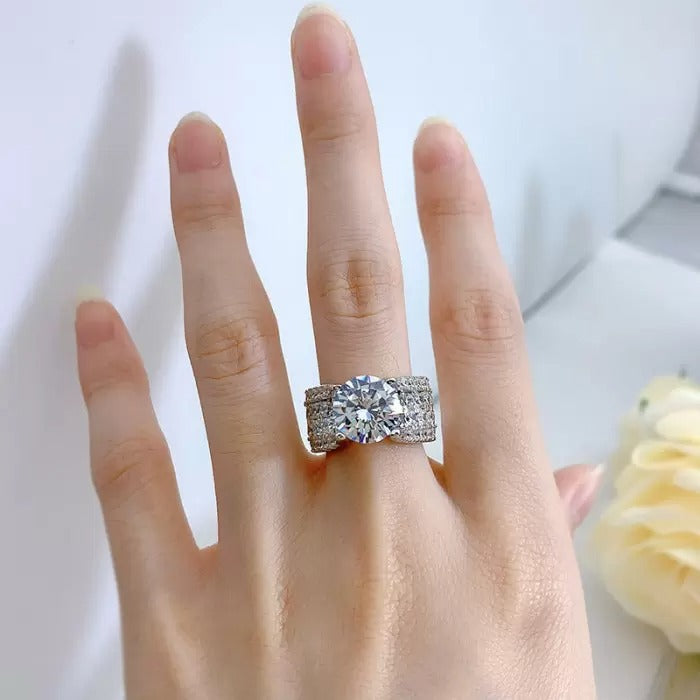 Beautiful Multi Row Round Cut Solitaire Engagement Ring in Sterling Silver