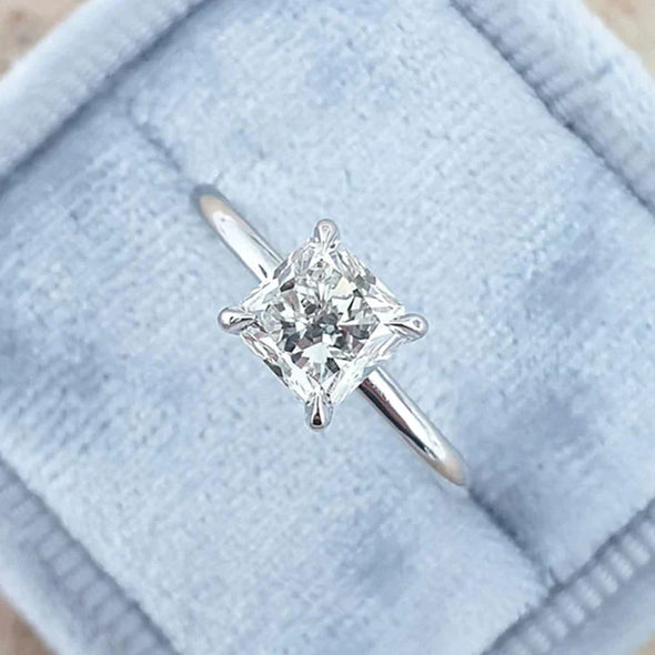 Classic Princess Cut Solitaire Ring In Sterling Silver