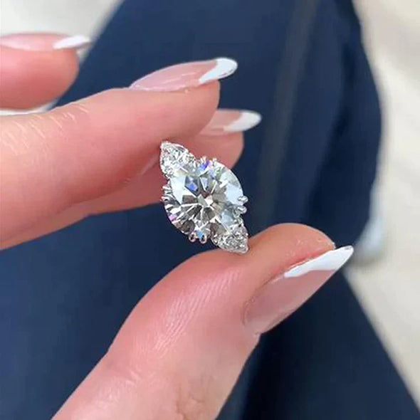 Handmade Round Cut Three Stone Sterling Silver Engagement Ring
