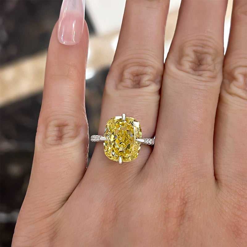 Radiant Cut Yellow Gemstone Engagement Ring in Sterling Silver