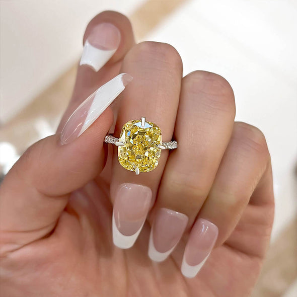 Radiant Cut Yellow Gemstone Engagement Ring in Sterling Silver